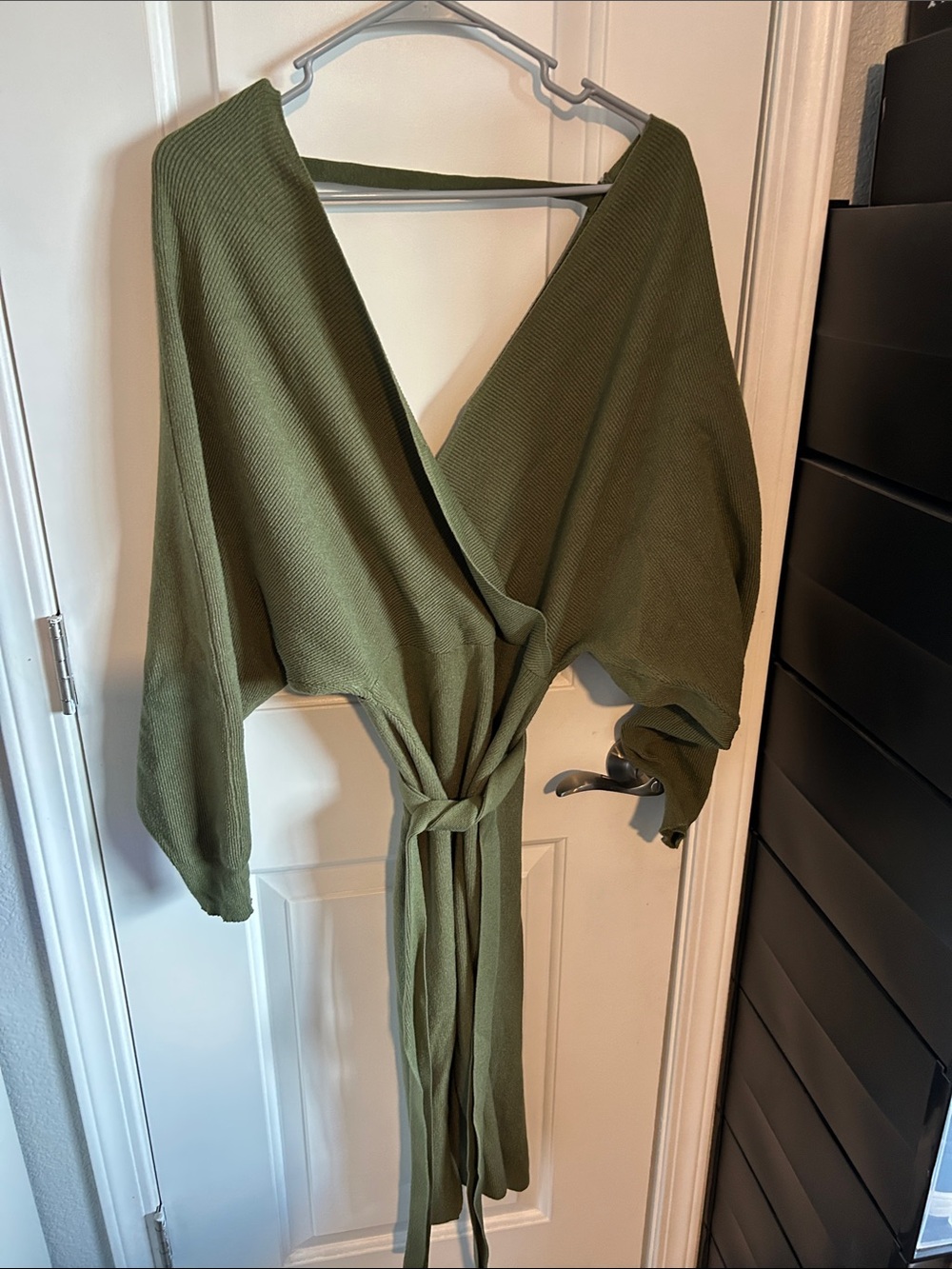 Olive Green Wrap Knit Dress